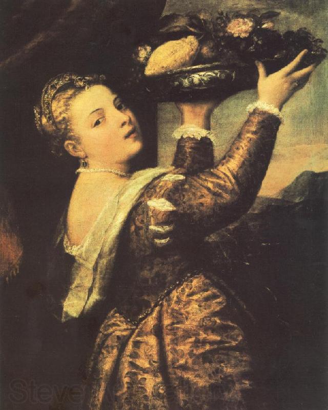 TIZIANO Vecellio Girl with a Basket of Fruits (Lavinia) r